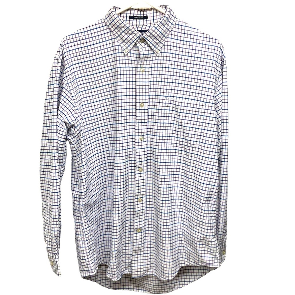 Lands’ End Hyde Park Shirt 16-34 Traditional Fit white with navy & plum grid